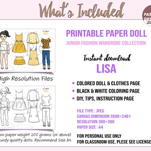 Lisa Printable Paper Doll With Coloring Page for Fashion Design,diy Art ...