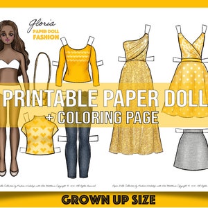 Gloria [Grown up] Printable Paper Doll with Coloring Pages, Mother & Daughter DIY Art Hobby. Instant Download PDF /  PNG Files