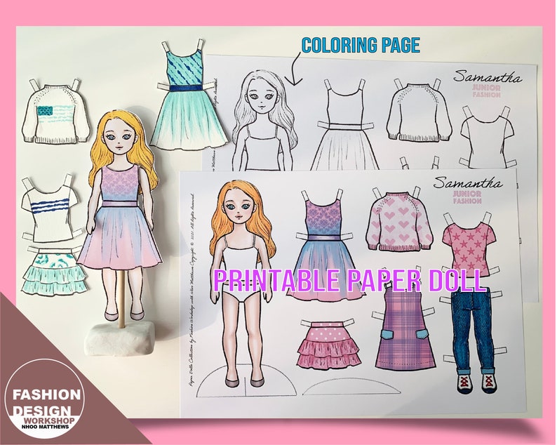 Samantha Printable Paper Doll With Coloring Page for Fashion - Etsy