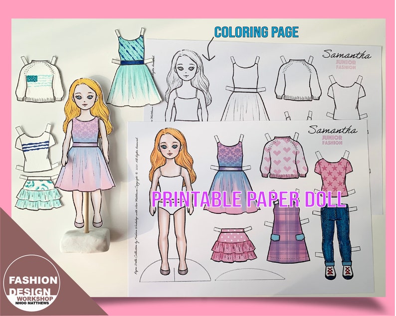 Samantha Printable Paper Doll With Coloring Page for Fashion Design,diy ...