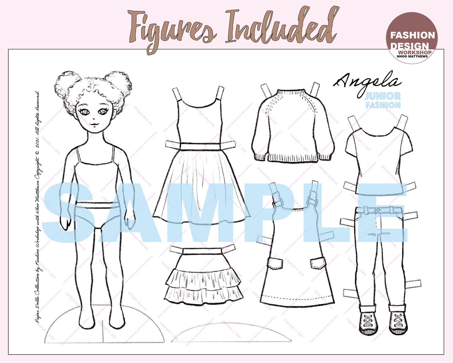 Angela Printable Paper Doll With Coloring Page for Fashion Design,diy ...
