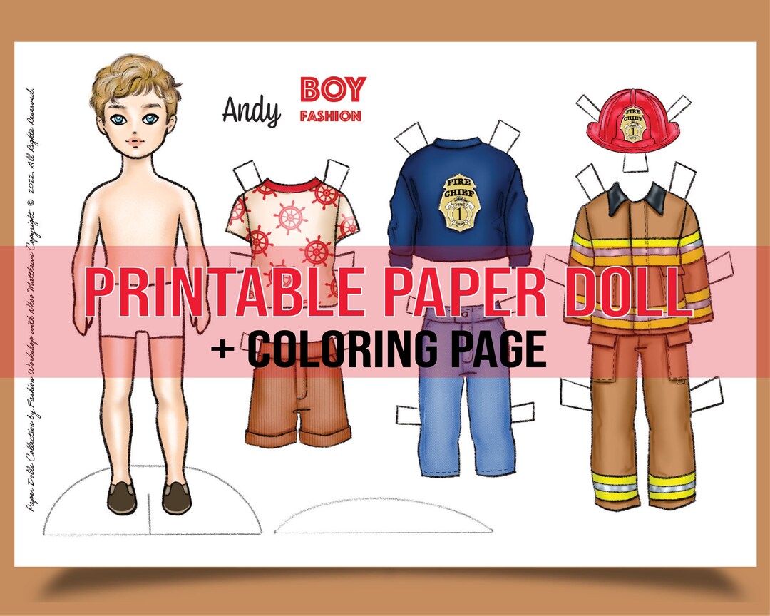 Andy Fireman Paper Doll: Printable Coloring Page (printable Files) - Etsy