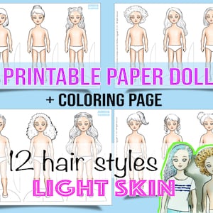 Printable Paper Dolls: 12 Hairstyle Coloring Pages (Digital Download)