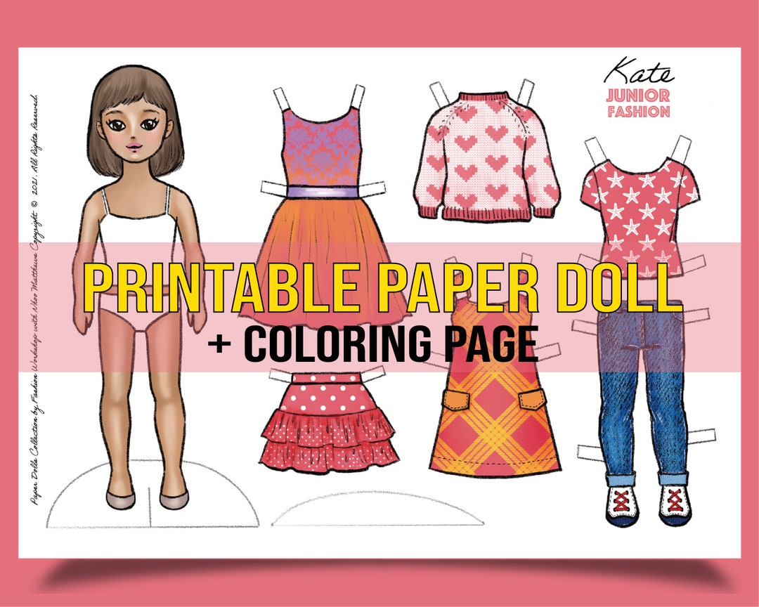 Kate Printable Paper Doll With Coloring Page for Fashion Design,diy Art ...