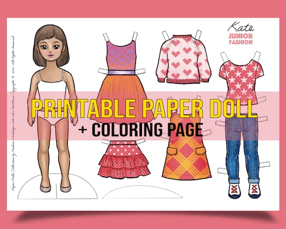 Kate Printable Paper Doll With Coloring Page for Fashion - Etsy