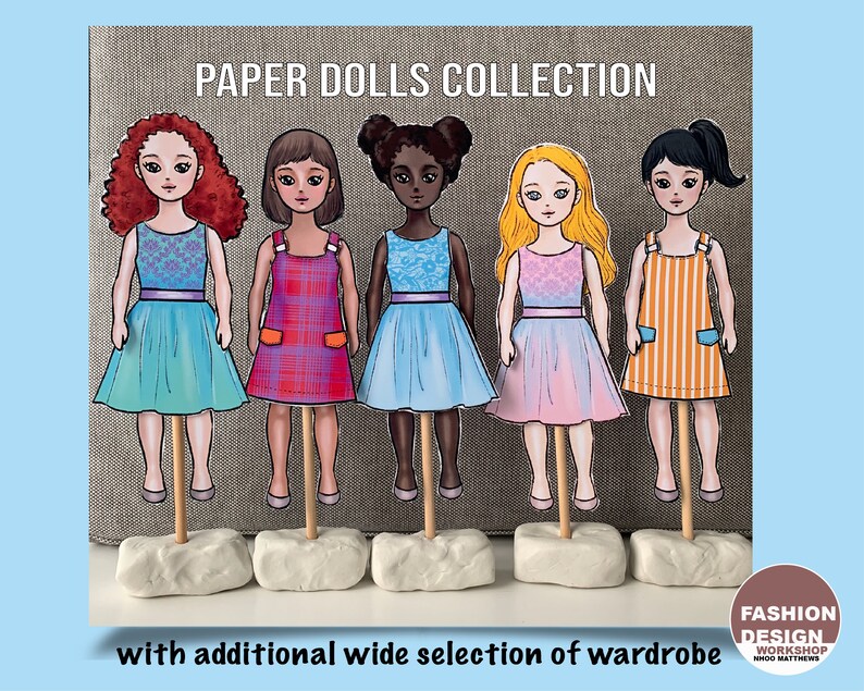 Gloria grown Up Printable Paper Doll With Coloring Pages, Mother & Daughter DIY Art Hobby
