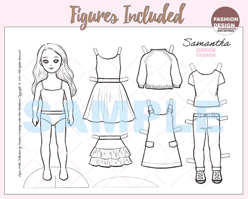 Coloring Page "samantha" Printable Paper Doll Black &amp; White Page, DIY ...