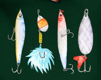 Watercolor Fishing PNG, Fish Lure Design for Kids/Boys, Watercolor Fish Design, Digital Download for Sublimation