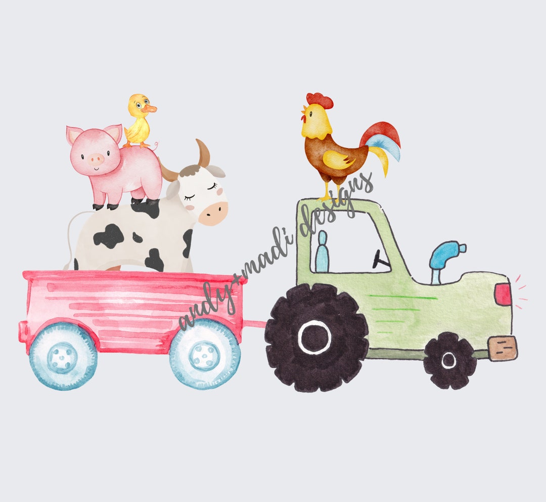 Watercolor Farm Animals PNG, Cow Pig Chicken Digital Download, Design ...