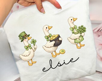St Patrick Goose PNG, Faux Embroidery Geese Trio, Digital Download for Sublimation