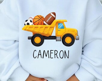 Watercolor Sports Dump Truck PNG, Construction Vehicle with Basketball, Football, Soccer Baseball, Digital Download for Sublimation