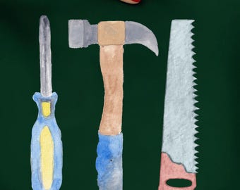 Tools PNG, Screwdriver Hammer Saw Design, Watercolor Boys Tools, Digital Download for Sublimation
