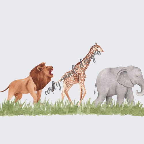 Zoo Animals Watercolor Lion Giraffe Elephant Digital Etsy