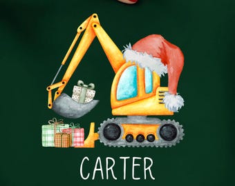 Christmas Excavator PNG, Watercolor Holiday Construction Design with Presents for Boys, Digital Download for Sublimation