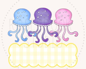 Jellyfish Trio PNG, Girls/Kids Summer Design, Preppy Beach Shirt Design, Digital Download for Sublimation