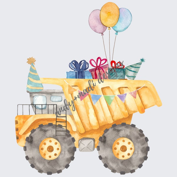 Birthday Dump Truck PNG / Truck with Party Supplies / Digital Download for Sublimation