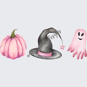Pink Halloween PNG / Digital Download for Sublimation / Pumpkin, Witch Hat, Ghost
