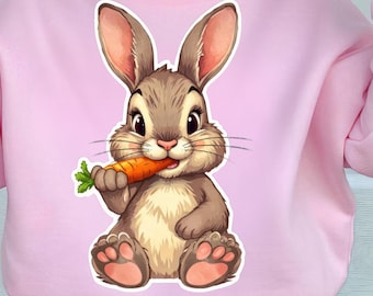 Bunny Rabbit with Carrot PNG, Cute Easter Design for Girls/Kids, Digital Download for Sublimation