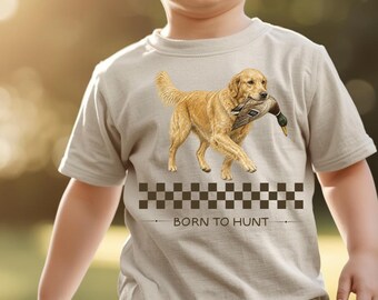 Born to Hunt PNG, Boys Vintage Hunting Design, Golden Retriever Dog with Duck, Digital Download for Sublimation