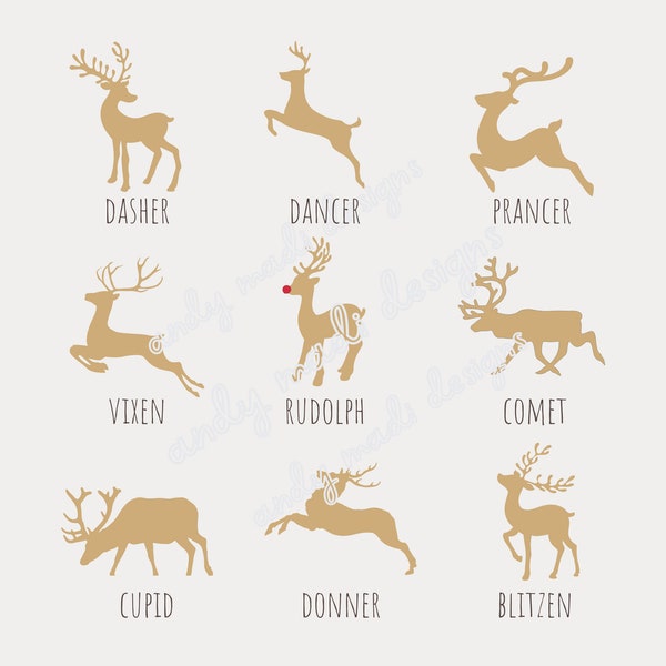 Reindeer Names PNG / Santa, Christmas, Holiday Design / Digital Download for Sublimation