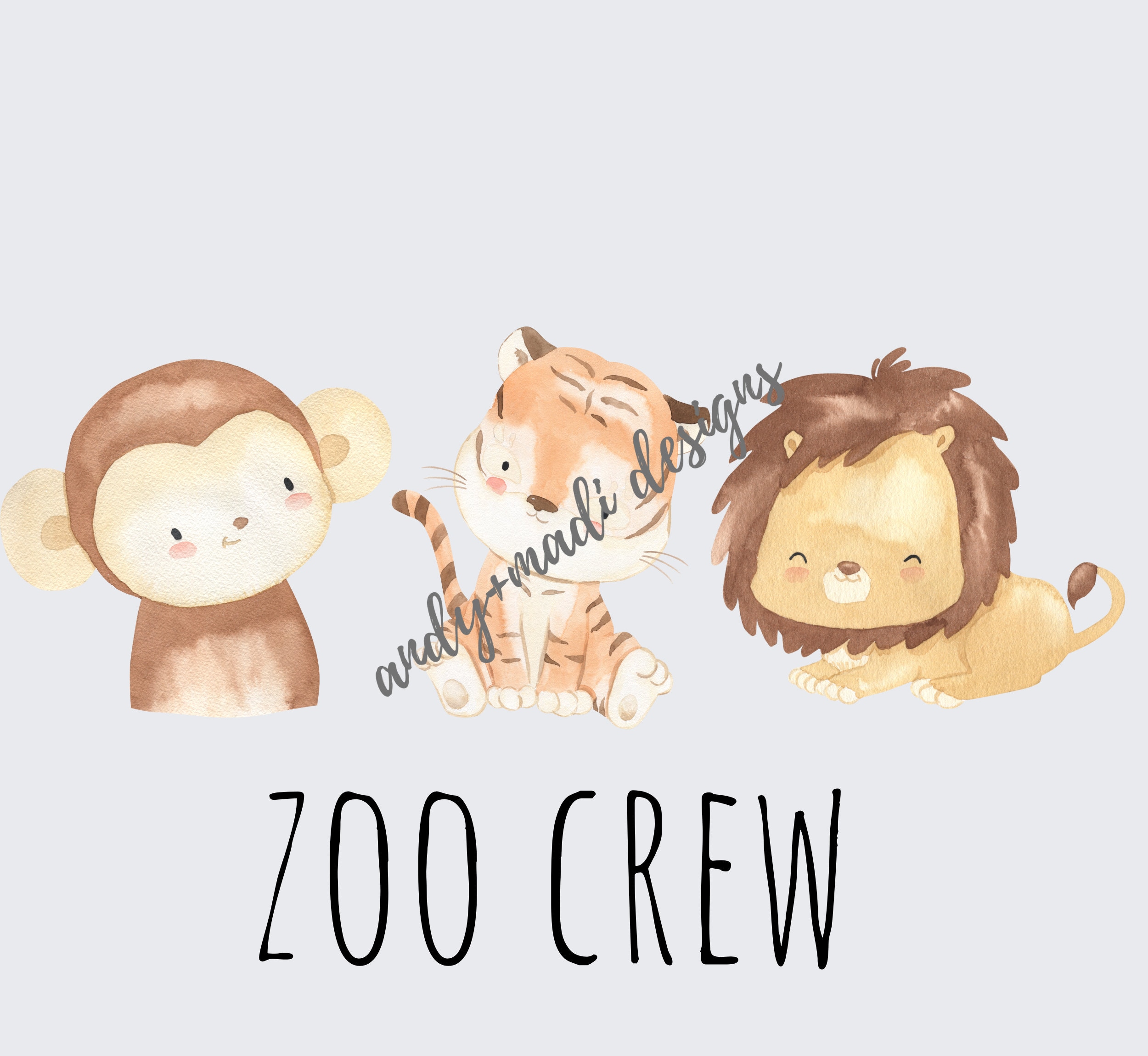 Watercolor Zoo Animals Digital Download Lion Tiger Giraffe Etsy