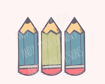 Blue Green Pencils, Back to School PNG, Digital Download for Sublimation