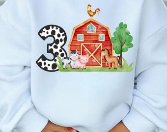 3rd Birthday Farm Animals PNG, Cow Pig Horse Chicken Design for Kids, Digital Download for Sublimation