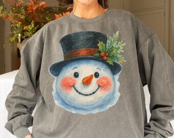 Snowman Hand Painted PNG, Brush Stroke Vivid Christmas Design, Digital Download for Sublimation