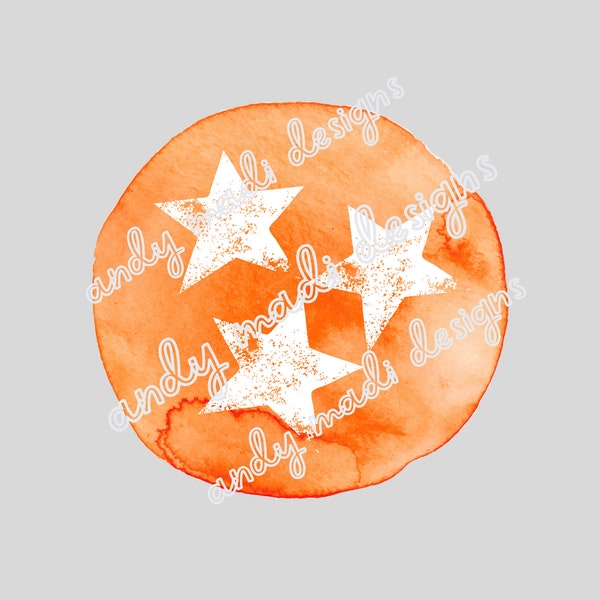 Orange Watercolor Tennessee Tri Star PNG / Digital Download for Sublimation