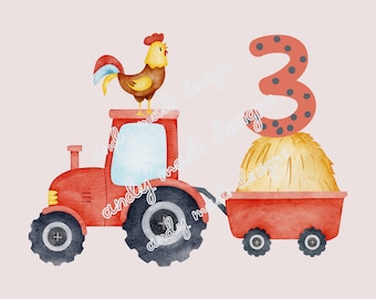 3rd Birthday Tractor PNG: Farm Barnyard Party Design (Digital Download)