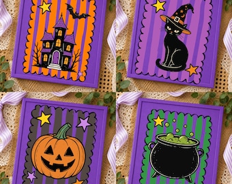 Preppy Halloween PNG Bundle, Cute Haunted House, Witch Cat, Jack O Lantern & Cauldron, Sublimation Design, Fall Shirt PNG, Instant Download