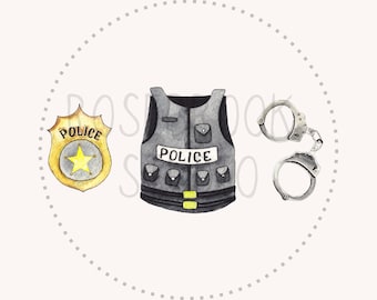 Police PNG, Police vest, Handcuffs, Badge, Cop Design for Boys/Kids, Digital Download for Sublimation