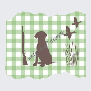 Dog, Duck Hunting Silhouette PNG / Kids Hunting Design on Gingham / Digital Download for Sublimation