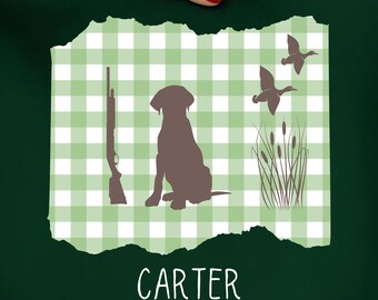 Dog, Duck Hunting Silhouette PNG / Kids/Boys Hunting Design on Gingham / Digital Download for Sublimation