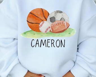 Sports Balls PNG, Basketball Baseball Soccer Football Design for Kids/Boys, Watercolor Clipart for Sublimation (Digital Download)