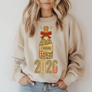 Patchwork Cheers 2026 PNG, Neujahr Sublimationsdesign, trendiger Preppy digitaler Download für Sublimation
