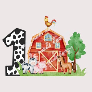 Camiseta de cumpleaños de granja / Diseño para primer cumpleaños / Camiseta infantil de caballo, vaca, cerdo y granero / Descarga digital para sublimación