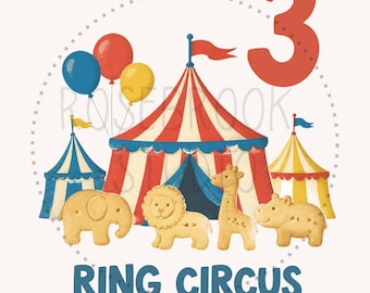 3 Ring Circus PNG, Circus Theme Toddler Birthday Party, Third Birthday, Digital Download for Sublimation