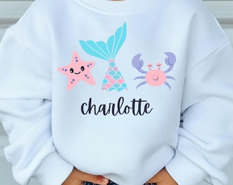 Mermaid PNG, Starfish and Crab Girly Summer Design for Girls/Kids, Digital Download for Sublimation
