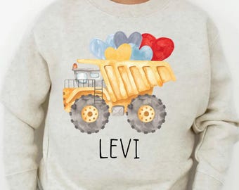 Dump Truck Hearts PNG / Kids Valentine Design / Construction, Watercolor Shirt File for Boys / Digital Download for Sublimation