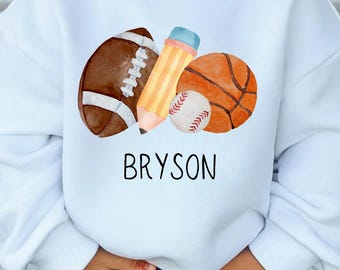 Back to School Sports PNG, Football Baseball Basketball Pencil Design for Kids, Digital Download for Sublimation