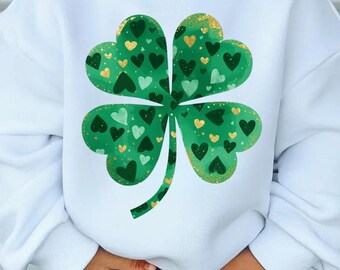 Shamrock Brushstroke Painted PNG, Glitter St Patrick's Day Design, Digital Download for Sublimation