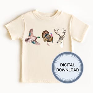 Boys Hunting Shirt PNG, Duck Turkey Deer Clipart, Little Hunter Design, Outdoor Kids Sublimation PNG image 3