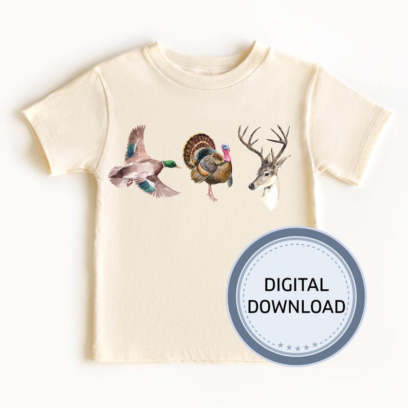 Boys Hunting Shirt PNG, Duck Turkey Deer Clipart, Little Hunter Design, Outdoor Kids Sublimation PNG image 3
