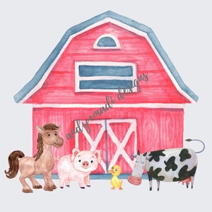 Watercolor Barn PNG, DIGITAL DOWNLOAD, barn farm animal, cow pig horse print file, farm print file sublimation, barn print file