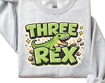 Three Rex PNG, Dinosaur Birthday Party, Boys 3rd Bday Design, Digital Download for Sublimation