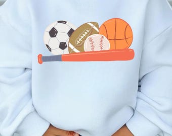 Sports Balls Collage PNG / Baseball, Soccer, Football, Basketball, Bat Design, for Kids/Boys / Digital Download for Sublimation