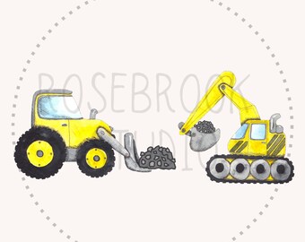 Bouwproject PNG, ontwerp van een graafmachine en tractor voor jongens, digitale download voor sublimatie.