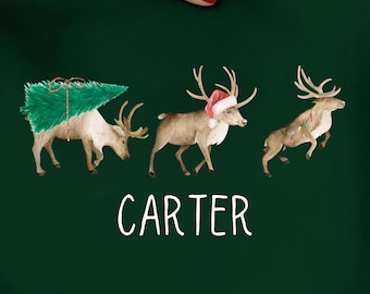 Watercolor Christmas Deer PNG: Reindeer with Tree Design (Digital Download)
