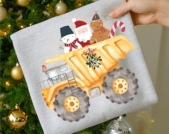 Christmas Friends Dump Truck, Santa Snowman Gingerbread Man Design for Kids, Digital Download for Sublimation